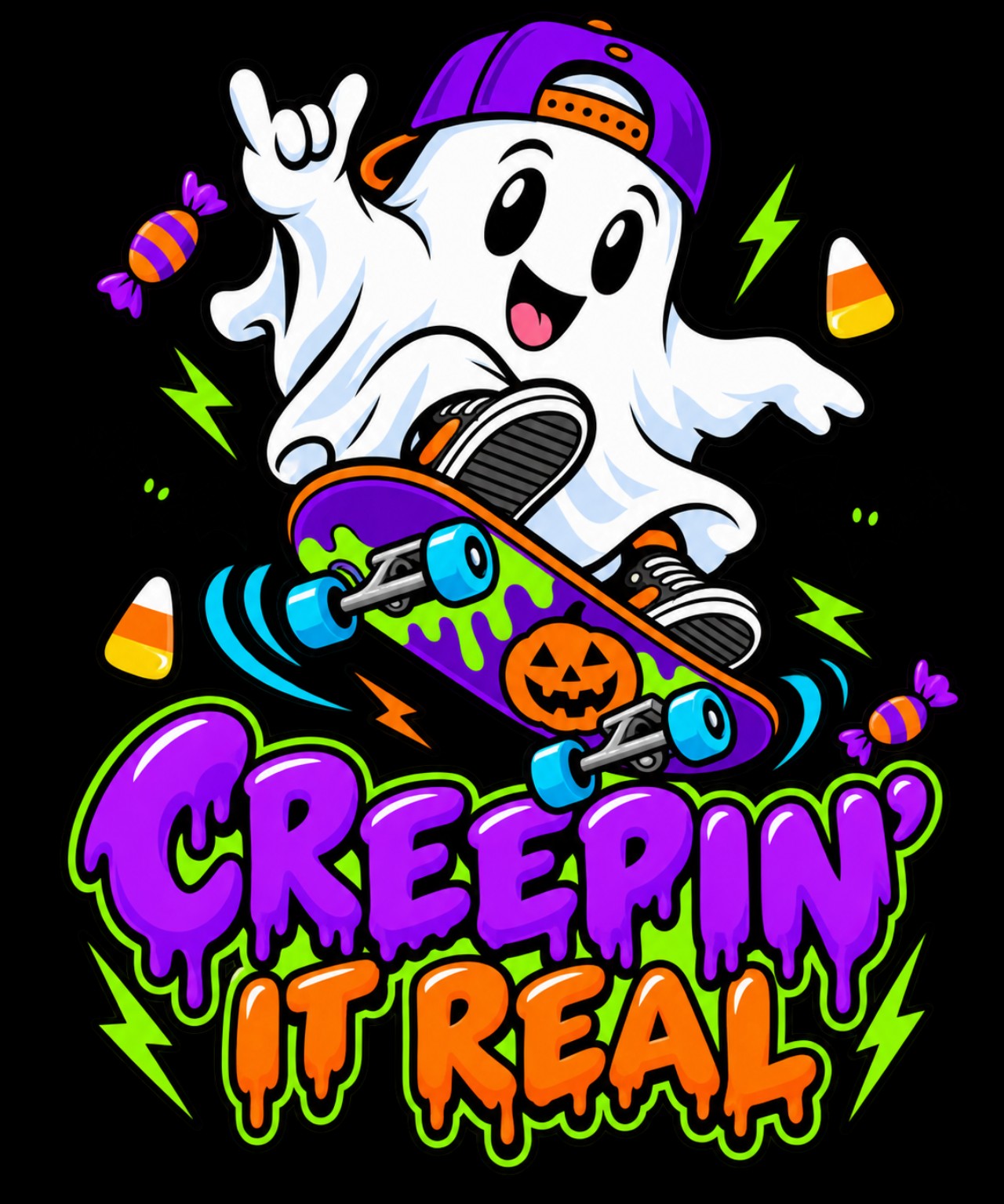 Creepin’ It Real design shown on a Black Youth triblend T-shirt