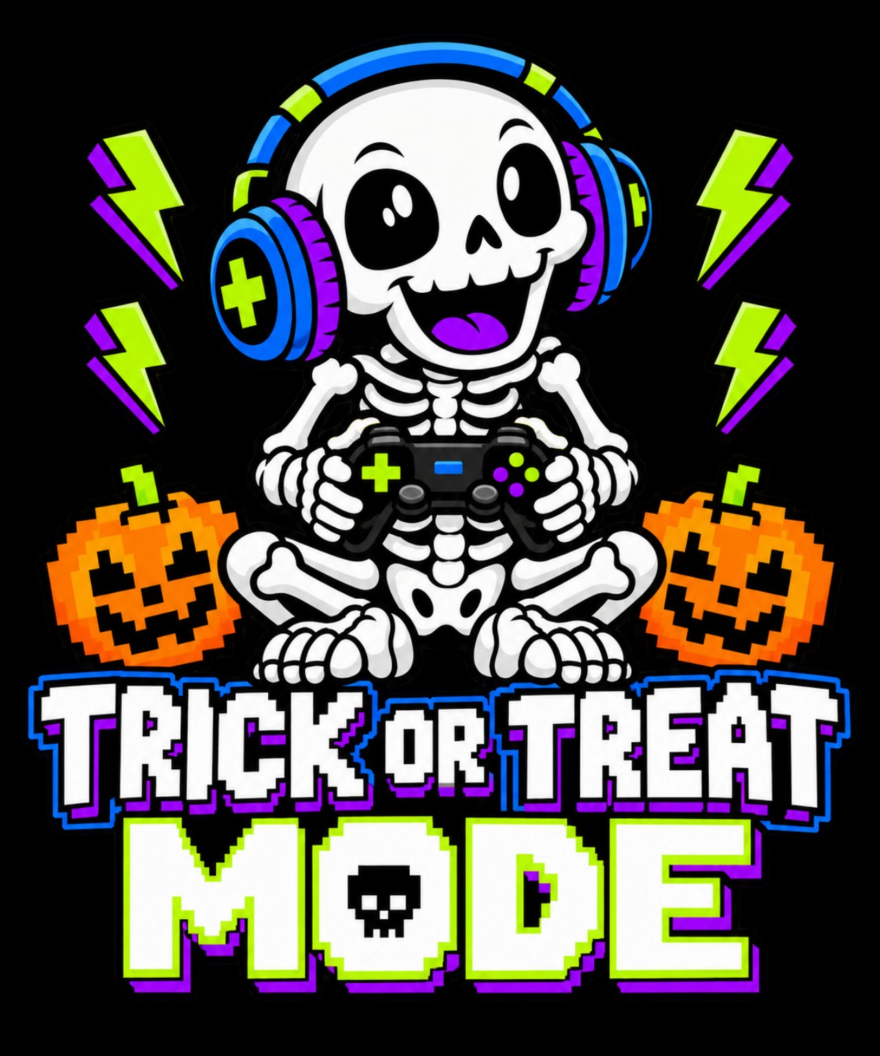 Trick or Treat Mode design shown on a Black Youth triblend T-shirt