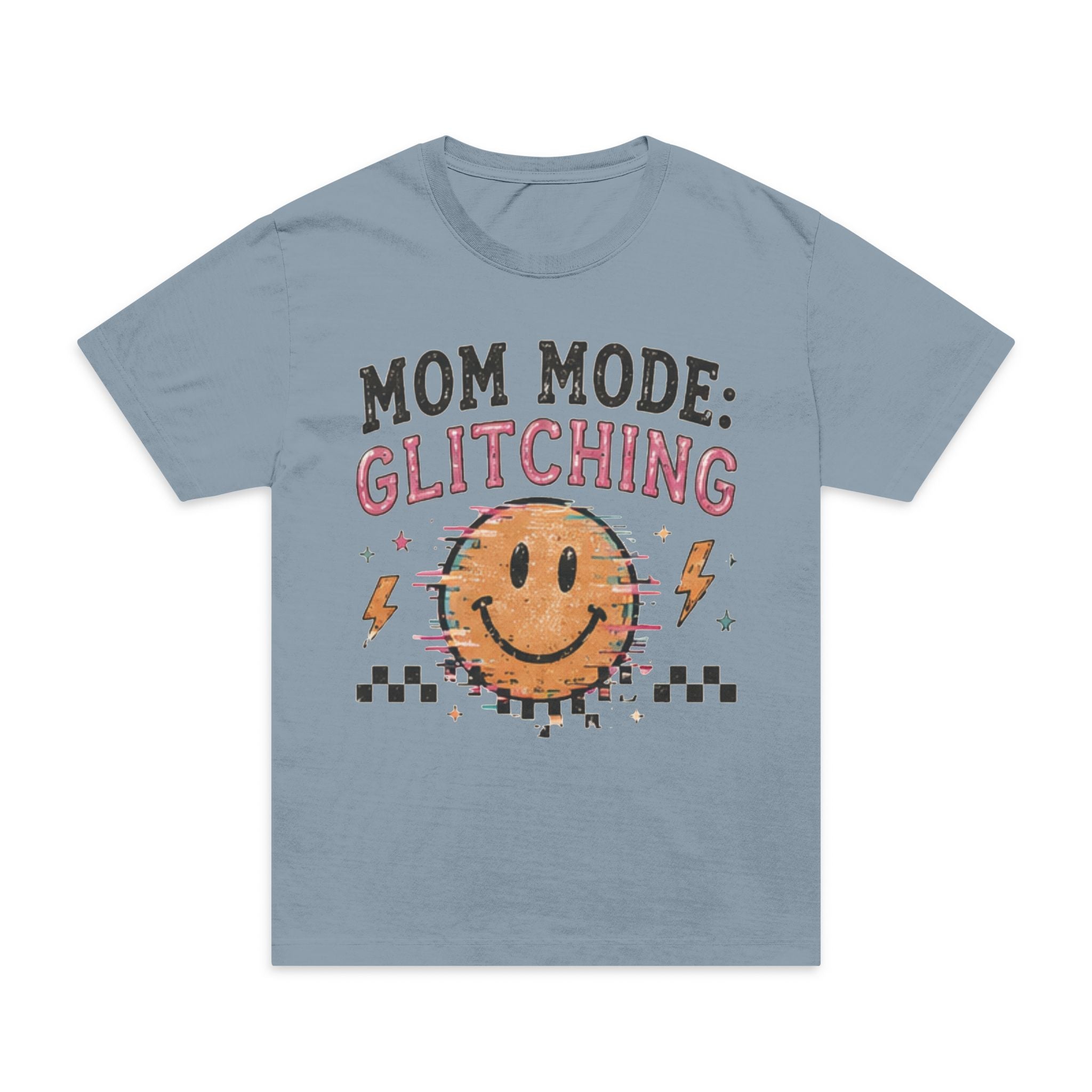 Mom Mode: Glitching T-Shirt — Funny Retro Smiley Mom Tee