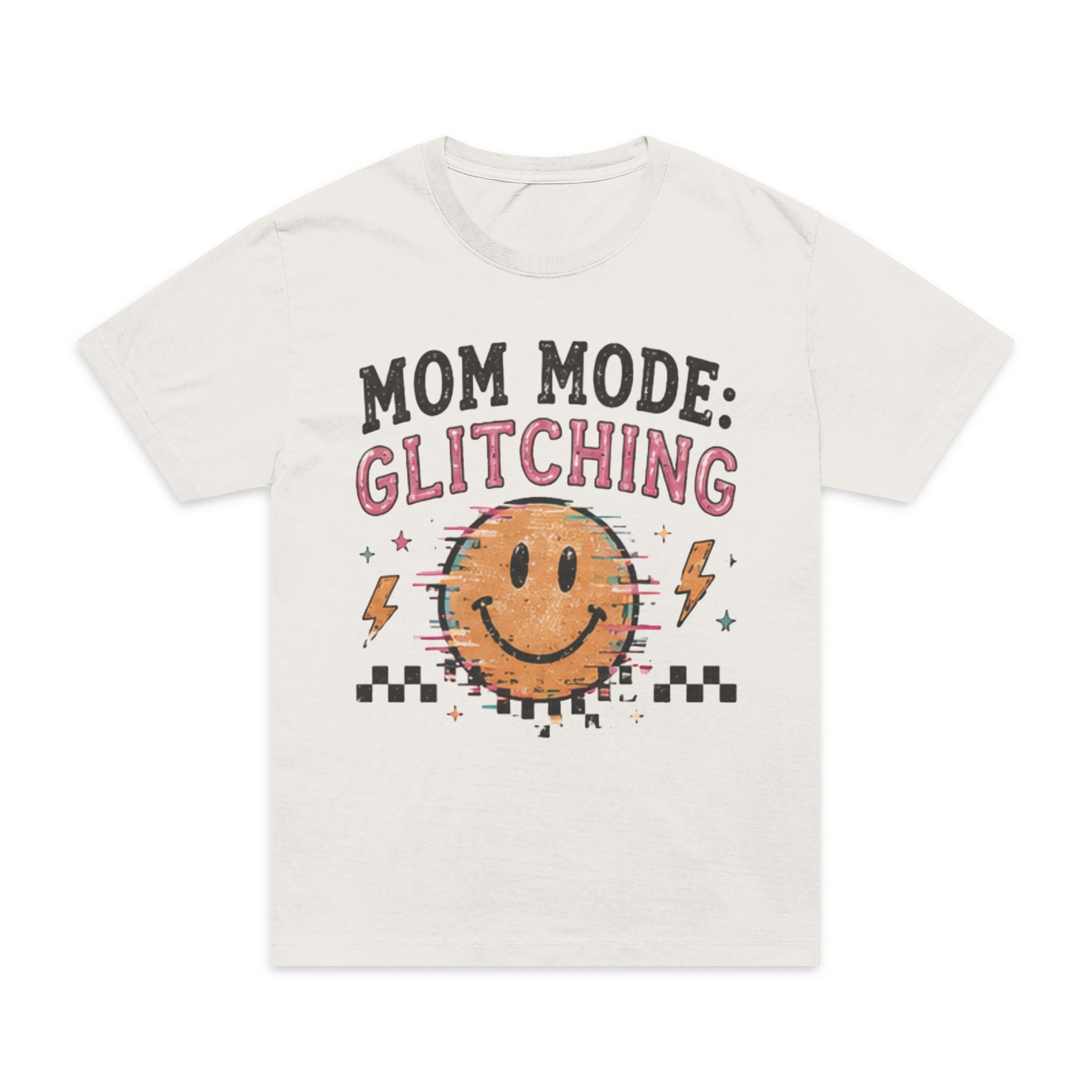 Mom Mode: Glitching T-Shirt — Funny Retro Smiley Mom Tee