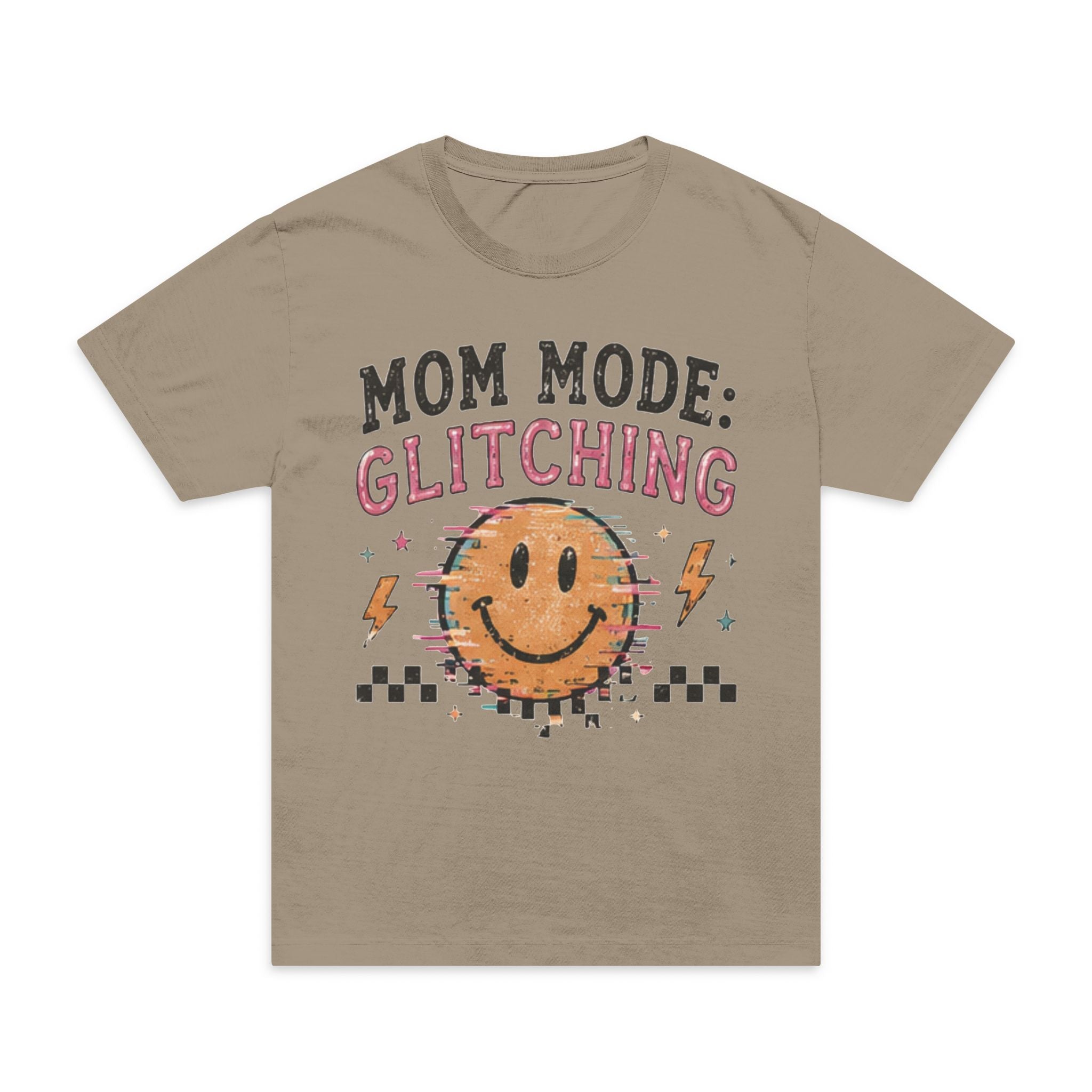 Mom Mode: Glitching T-Shirt — Funny Retro Smiley Mom Tee
